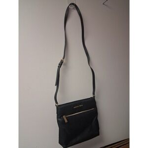 Michael Kors Black Nylon Logo Print Crossbody Bag Gold Hardware Adjustable Strap